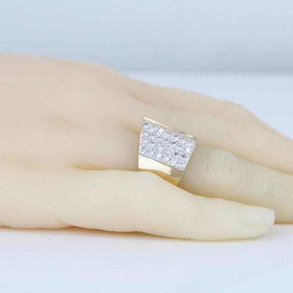 14K Yellow Gold Diamond Statement Ring Modernist Cocktail Anniversary Bold Gift - Picture 6 of 8